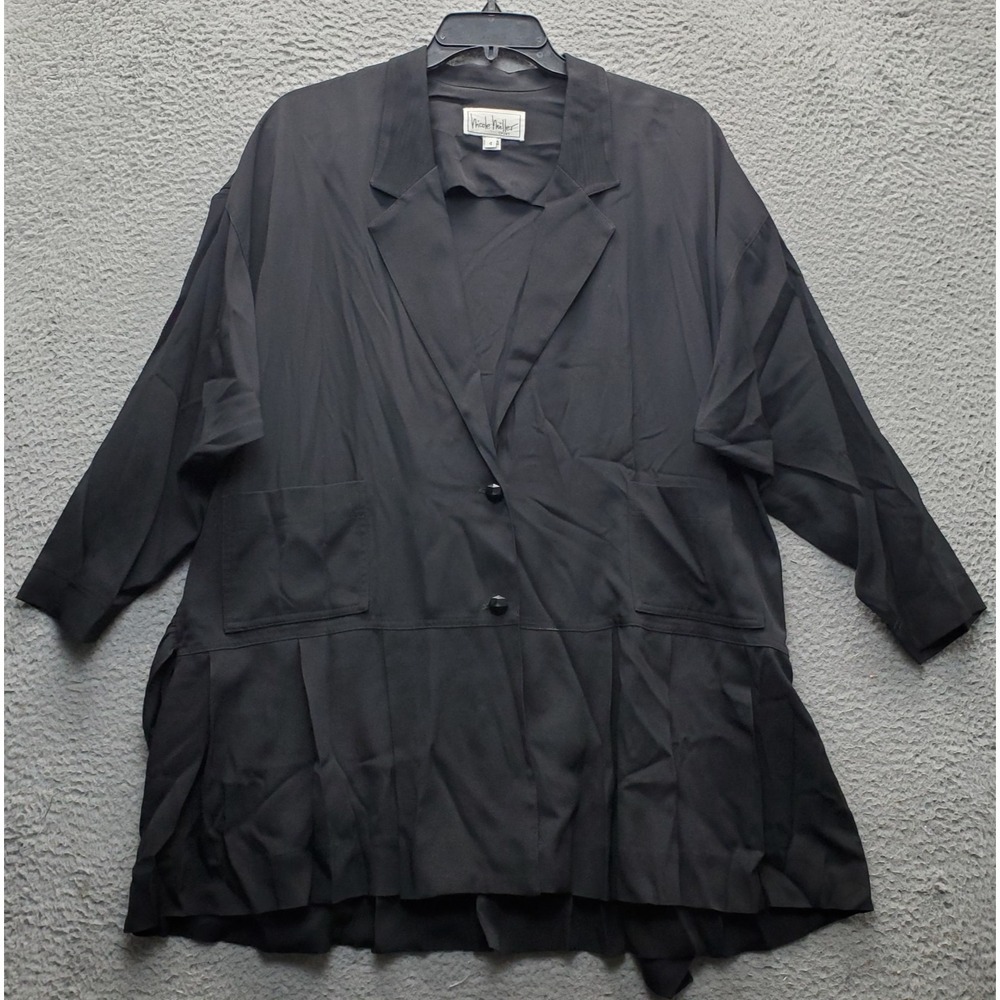 Nicole Miller Coat Womens 4 Black Classic Notch Lapel Single Breasted Tie Waist‎